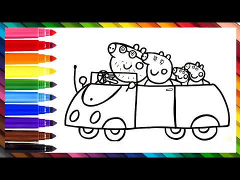 Dibuja y Colorea A Peppa Pig Y Su Familia En Coche 🐷🚗 Dibujos Para Niños