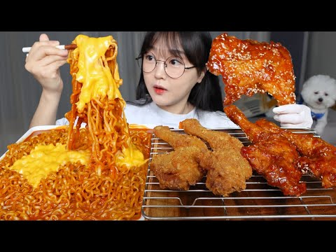 야식으로 치즈불닭볶음면 통다리치킨 먹방 Cheese Buldak Noodles & Crispy Chicken Mukbang ASMR