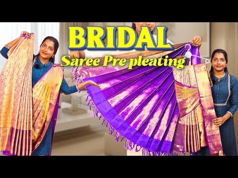 How 🧐 to make Bridal Saree🥻Pre-Pleating techniques 🥰for beginners💯#trending #saree #tutorial