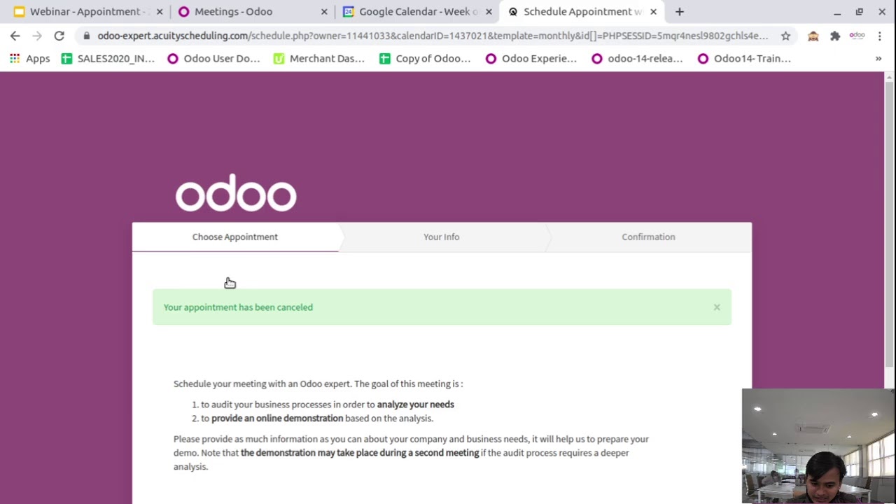 Odoo Appointments - Automate your scheduling process (Hindi) | 24.11.2020

Want a customized demo? Schedule a meeting with us: https://bit.ly/2BxnHMD Stay tuned with us on LinkedIn: ...