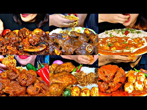 ASMR EATING SPICY MUTTON CURRY, CHICKEN CURRY, BIRYANI | BEST INDIAN FOOD MUKBANG |Foodie India|