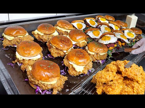 푸짐함이 역대급! 하루 100개씩 팔리는 미친 퀄리티 일본식 치킨버거, 스테이크 버거 Japanese chicken & steak burger - Korean street food