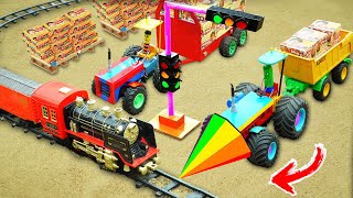 DIY mini tractor heavy trolley stuck in mud with Railway Tunnel science project Part 2 @HNDiyTractor