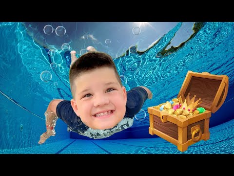 Treasure Hunt in the Pool with Caleb! Swimming Games for Kids