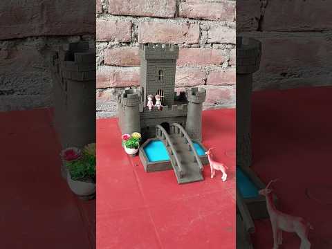 Miniature Clay Castle with Bridge & Water Pool 🏰 || #clayhouse #mudhouse #castle