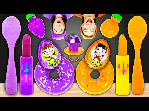 PURPLE FOOD VS ORANGE FOOD CHALLENGE 보라 오렌지 디저트 챌린지 by Pico Pocky