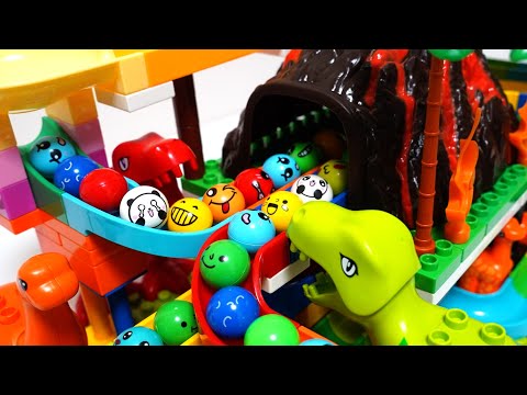 Satisfying Building Blocks Marble Run Time travel! A block coaster with a huge volcano and dinosaurs