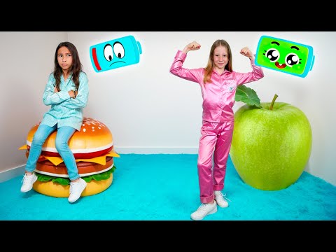 Nastya and her friend are learning about a healthy lifestyle