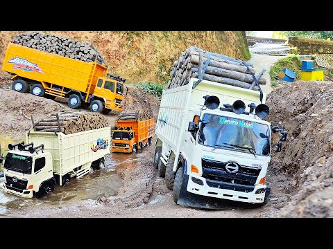 TRUK BALAP Dump Truk Hino 500 Muatan Kayu Balapan Tanjakan EXTREME Truk Fuso Terbalik Rc Handmade