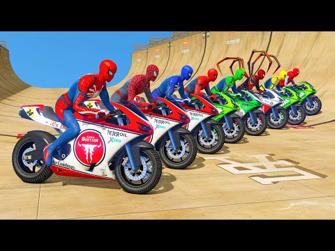 el hombre araña en moto gta 5 Mega ramp challenge for team spider