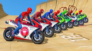 el hombre araña en moto gta 5 Mega ramp challenge for team spider