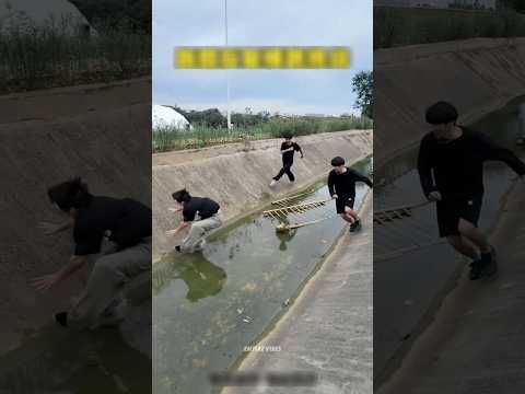 Three friends are racing down a ditch #shortvideo