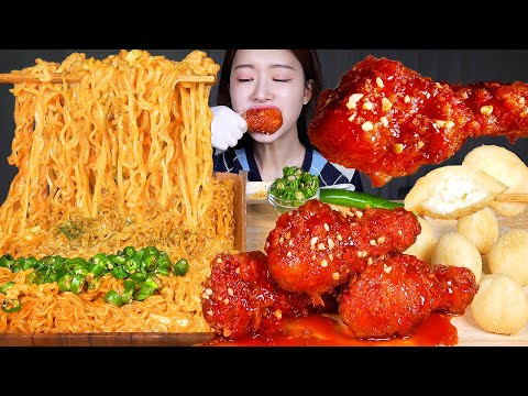 ASMR MUKBANG | 꾸덕꾸덕 신라면 툼바 🧀 매운양념치킨 🍗 치즈볼 먹방! Shin Ramyun Toomba & Spicy Chicken & Cheese Balls