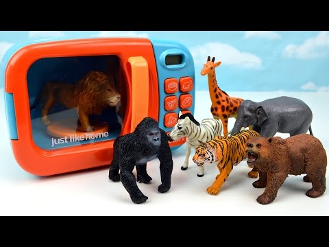 Learn Wild Zoo Animal Names with Schleich Toys & Microwave - Small to Big
