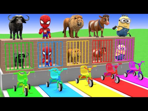 Long Slide Game with Cow Elephant Gorilla Hippopotamus Tiger 3d Animal Game Funny 3d Animals