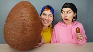 Real Food vs Chocolate Food Challenge 거대한 초콜릿 달걀 챌린지 by VikiNiki