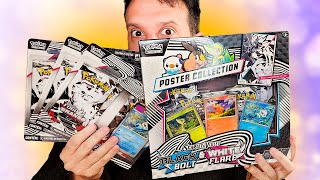 NOVA BOX com BOOSTERS E POSTER GIGANTE de Pokemon White Flare e Black Bolt
