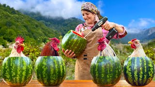 Grandma Cooks Chicken Inside a Juicy Watermelon - Unreal Cooking Method!