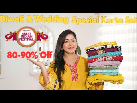 Amazon Festive Kurta Sets Haul, Heavy Zari Work, Embroidered Sets upto 80% Off, #diwali #kurtasets