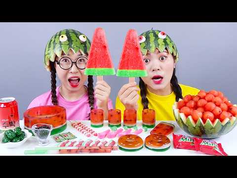 Kem trái cây dưa hấu thạch, bánh macaron tráng miệng Mukbang DONA