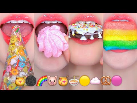 ASMR EMOJI FOOD 🍯🌈🐷🍯🍜🟡☁️🥨 이모지 먹방 HONEY JELLY, MARSHMALLOW, TANGHULU EATING SOUNDS MUKBANG