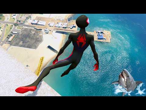 GTA 5 SPIDERMAN Miles Morales Ragdolls Falls compilation (Funny Moments)