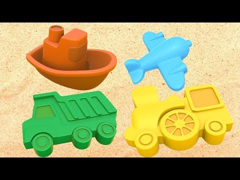 Um caminhão de areia. Aprenda cores com objetos de areia.