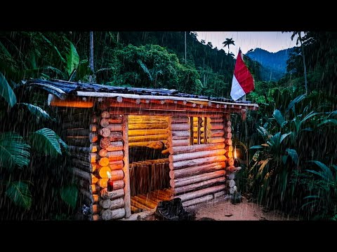 Membangun tempat perlindungan kayu kapas yang nyaman dan hangat||Solo camping-Bushcraft