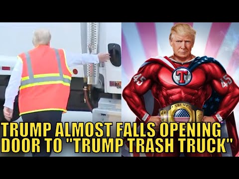 Trump Nearly Falls While Opening Door To "Trump Trash Truck"