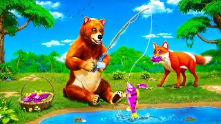 Cunning Fox Steals Fishes from Bear! Funny Animals Food Battle in the Jungle | Wildlife
