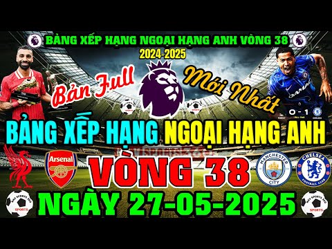 BẢNG XẾP HẠNG NGOẠI HẠNG ANH 2024/25 MỚI NHẤT VÒNG 38 | NGÀY 27/5/2025 | 9 VÉ DỰ CUP CHÂU ÂU (FULL)