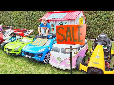 Ali and Adriana play TOY CARS SALE Ride on for Kids