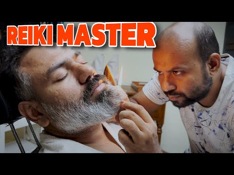 Reiki master head massage with 🔥 fire trimming to remove unshaped beard hairs 💈Asmr 💈Indian Barber