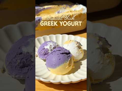 Making Tropical Thick Greek Yogurt (Ube ๐, Mango ๐ฅญ, Coconut ๐ฅฅ) #yogurt #greekyogurt #tropical