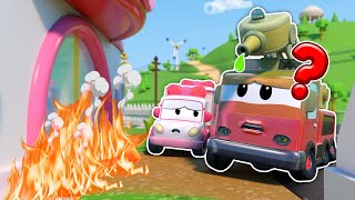 Oh no! Fire Truck's hose is full of SLIME, he can't help Ambulance|Emergency Vehicles for kids
