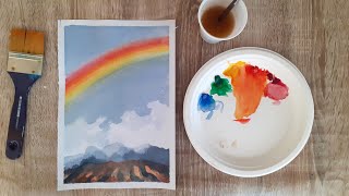 Acuarela. Cómo pintar un paisaje con arcoiris. Perspectiva atmosférica.