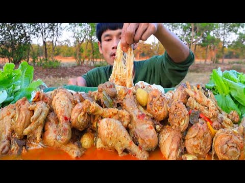 ขนมจีนน้ำยากะทิน่องไก่แกล้มผักสดแซ่บคักอีหลีครับพี่น้องMUKBANG EATING SHOW/โก้อีสานพาแดก