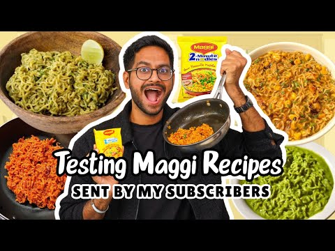 TESTING MY *SUBSCRIBERS* MAGGI RECIPES 😱...THECHA MAGGI, GHEE ROAST MAGGI, CREAMY GREEN MAGGI & MORE
