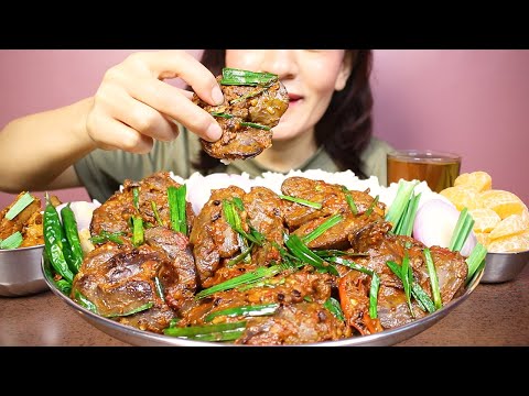 SPICY CHICKEN LIVER CURRY, CHICKEN CURRY AND BASMATI RICE #ASMR/EATING SHOW BIG BITES MUKBANG