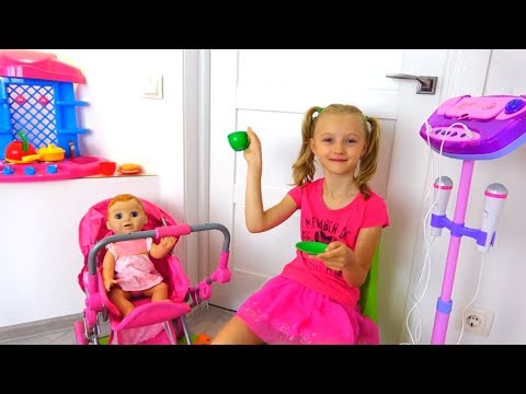 Polina Pretend Cooking with New Kitchen set