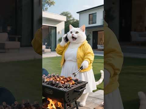 The white cat went to rid the area of pests and even called its relatives over to join in the feast.