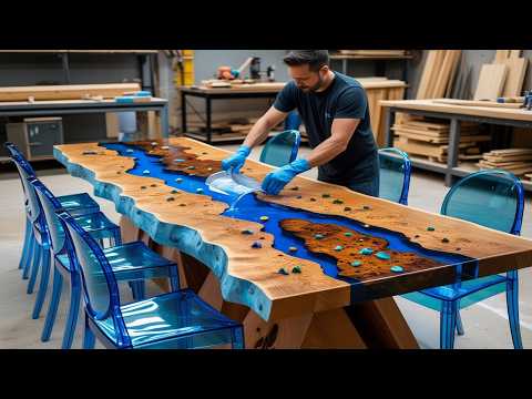 Process Of 300KG EPOXY GLUE Turn Burl Coffee Wood Into 50.000 DOLLAR Beautiful 3D Ocean Table