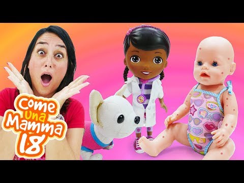 Giochi per bambini. La dottoressa Peluche visita Rachele. Video con le bambole Baby Born