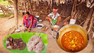 Mutton Stomach curry cooking & eating by santali tribe old couple