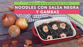 TALLARINES DE ARROZ CON GAMBAS Y SALSA NEGRA | Receta muy fácil de tallarines sin gluten