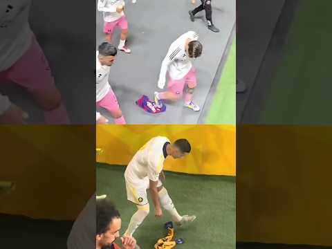 Cristiano Ronaldo and Messi reaction to their team flag