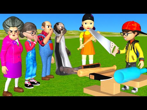 Scary Teacher 3D vs Squid Game Wood Saw Cutting High Max Wooden vs Axe Hammer 5 Times Challenge