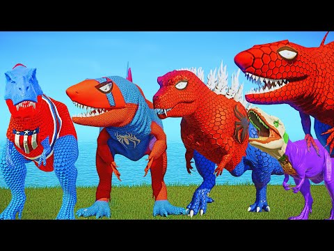 PRO 5 SPIDER-MAN DINOSAUR TEAM - And Joker, Godzilla! |Dinosaurs Fighting Story|