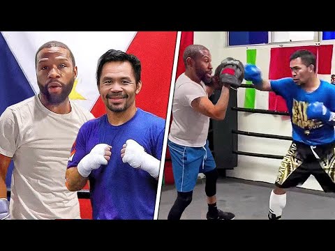 MAYWEATHER VISITS PACQUIAO DURING OPEN WORKOUT- GIVES DEFENCE ADVICE AHEAD OF MARIO BARRIOS FIGHT