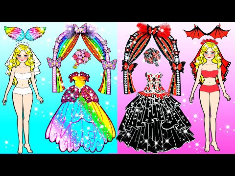 [🐾paper Diy🐾] Angel Bride Vs Vampire Bride Wedding Dress Up Handmade | Rapunzel Compilation 놀이 종이
